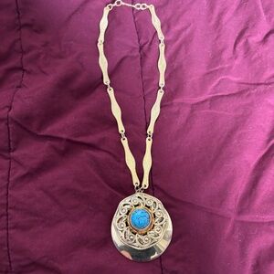 Costume Jewelry Gold & Turquoise Style Pendant Necklace Made in Italy
